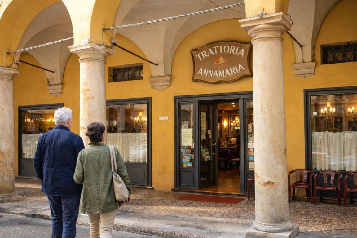 Traditional Bolognese restaurant Trattoria Anna Maria seen on a Bologna Italy Food Tours culinary walking tour.